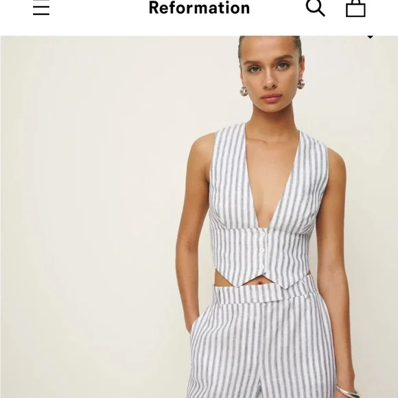 Reformation Blue and White Striped Sofia Vest - Picture 2 of 6